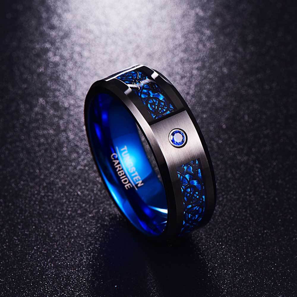 Celtic Dragon Tungsten Carbide Rings With Carbon Fiber Inlay