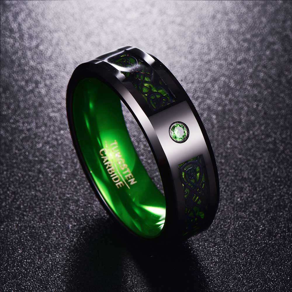 Celtic Dragon Tungsten Carbide Rings With Carbon Fiber Inlay