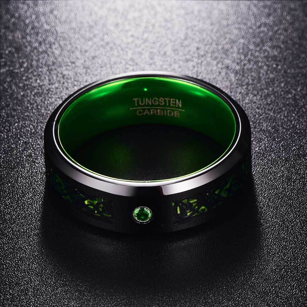 Celtic Dragon Tungsten Carbide Rings With Carbon Fiber Inlay