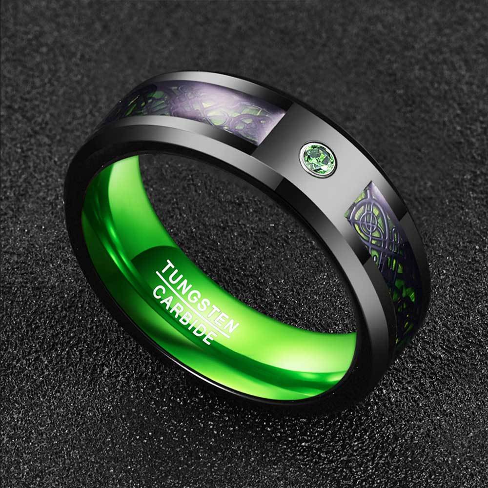 Celtic Dragon Tungsten Carbide Rings With Carbon Fiber Inlay