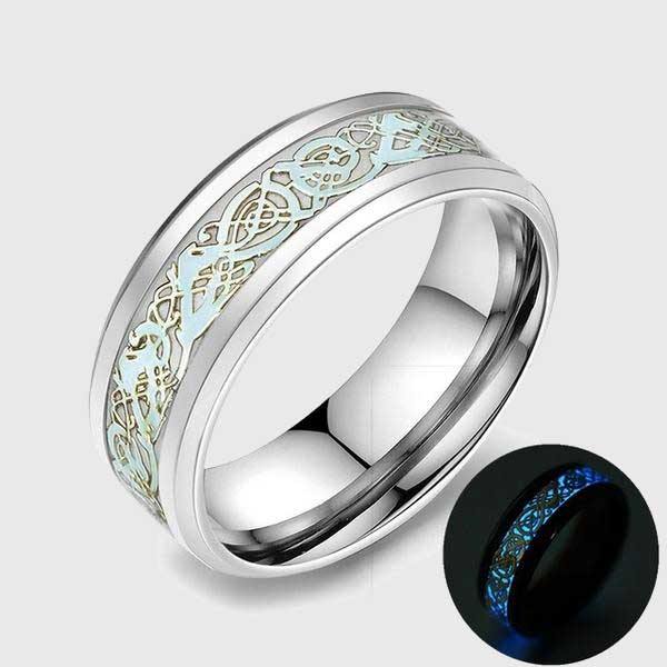 Celtic Dragon Glow In The Dark Ring (Yellow or Blue Glow) - Wyvern's Hoard