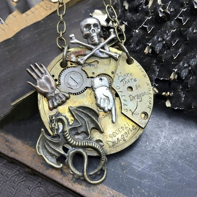 Steampunk Dragonfinder Mechanical Gear Necklace
