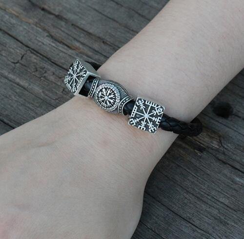 Vegvisir Leather Charm Bracelet - Wyvern's Hoard