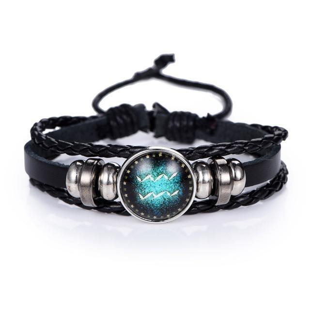 Glow In The Dark Leather Zodiac Sign Bracelets - Wyvern's Hoard