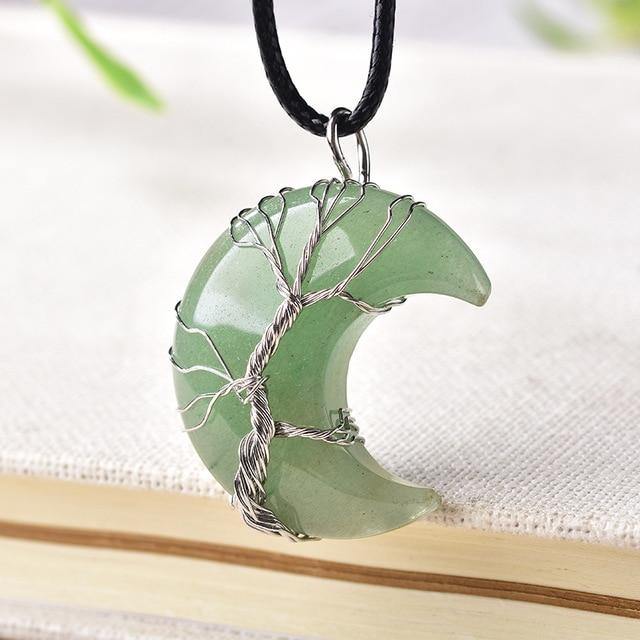 Tree of Life Crescent Moon Semi-Precious Gemstone Necklace - Wyvern's Hoard