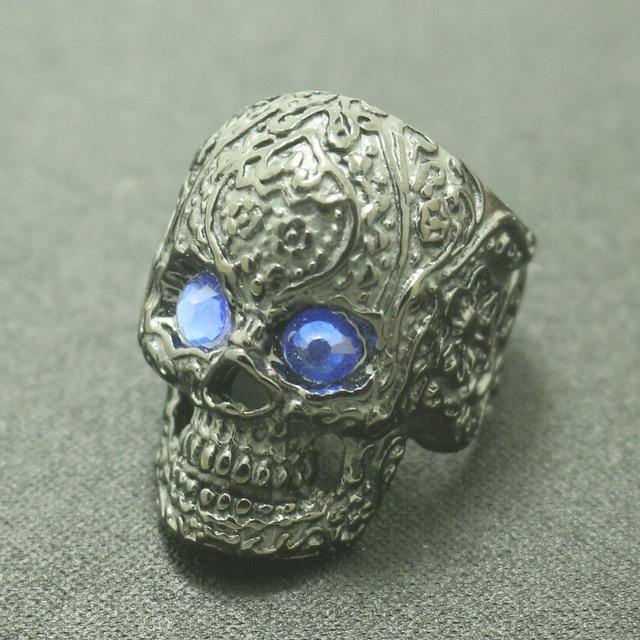 Blue-Eyed Sugar Skull Ring - Wyvern's Hoard