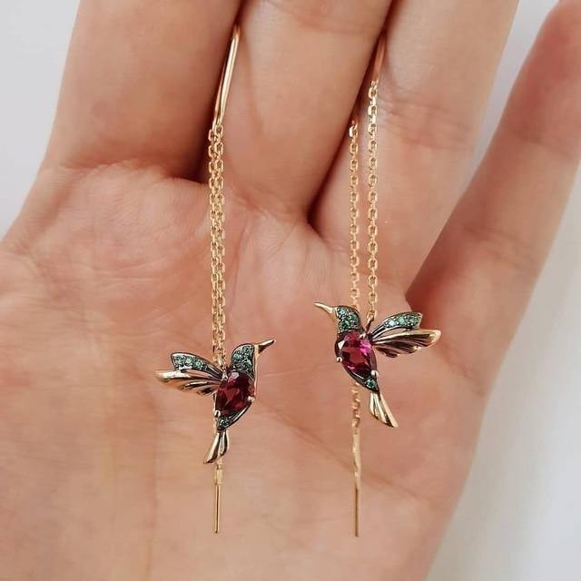 Rhinestone Hummingbird Earrings - Wyvern's Hoard