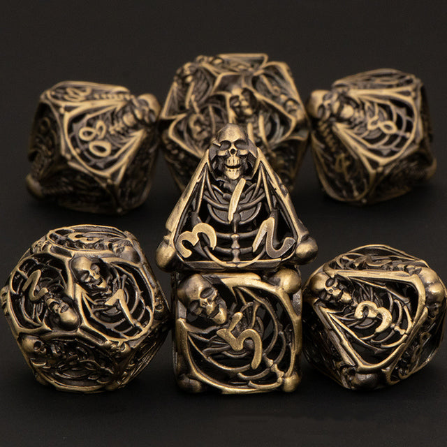 HNCCESG Hollow Metal D&D Dice Set With 3D Dragon - Silver Blue RPG Polyhedral Dice