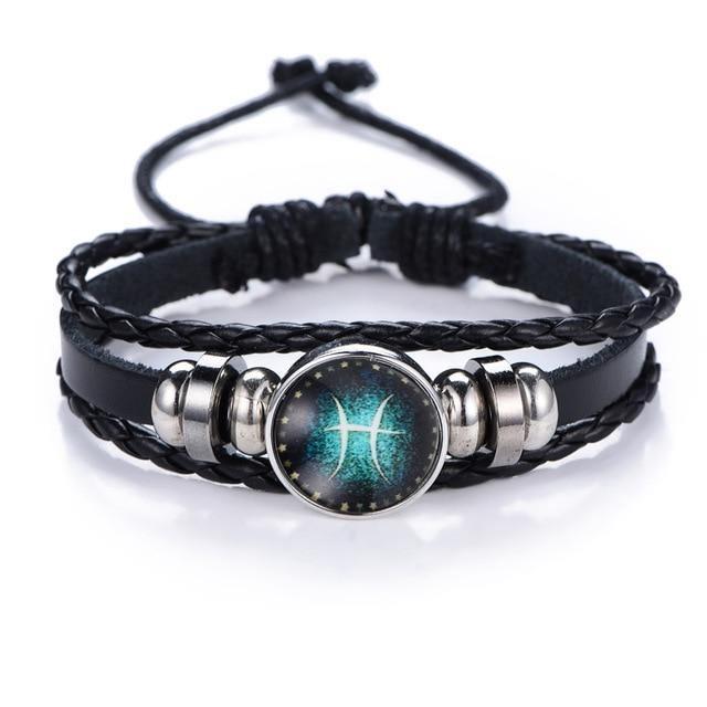 Glow In The Dark Leather Zodiac Sign Bracelets - Wyvern's Hoard