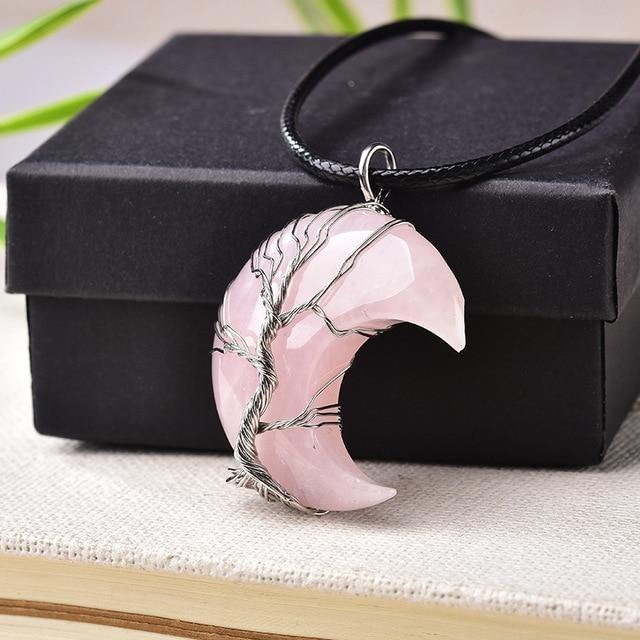 Tree of Life Crescent Moon Semi-Precious Gemstone Necklace - Wyvern's Hoard