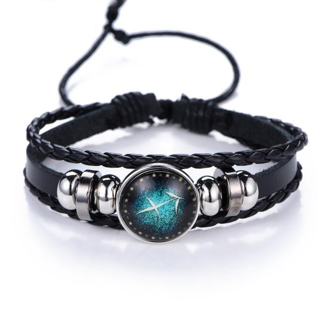 Glow In The Dark Leather Zodiac Sign Bracelets - Wyvern's Hoard