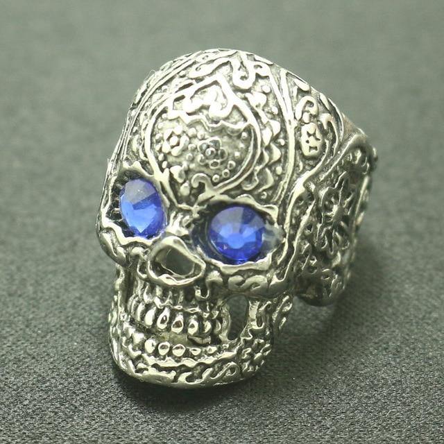 Blue-Eyed Sugar Skull Ring - Wyvern's Hoard