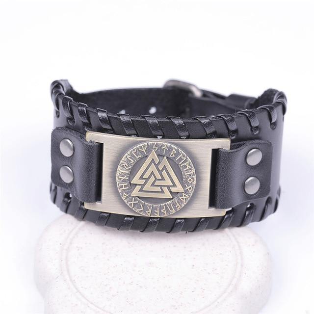 Valknut Leather Bracelet - Wyvern's Hoard