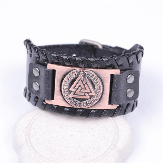 Valknut Leather Bracelet - Wyvern's Hoard