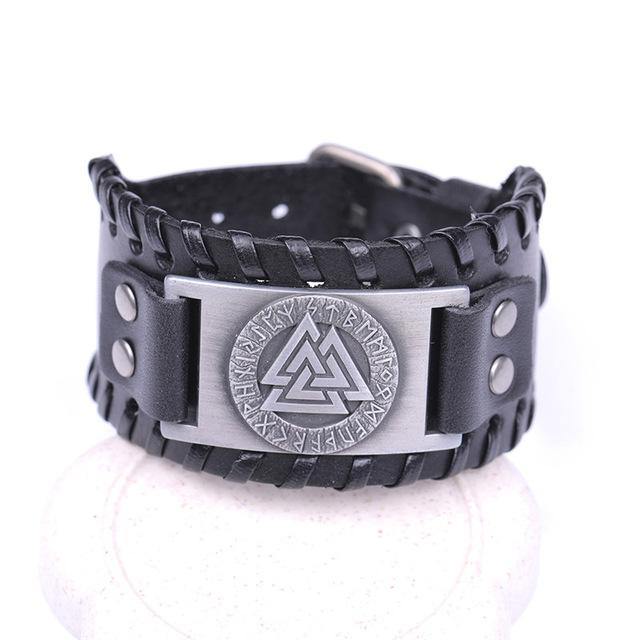 Valknut Leather Bracelet - Wyvern's Hoard