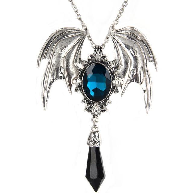 Gothic Vampire Bat Crystal Necklace - Wyvern's Hoard