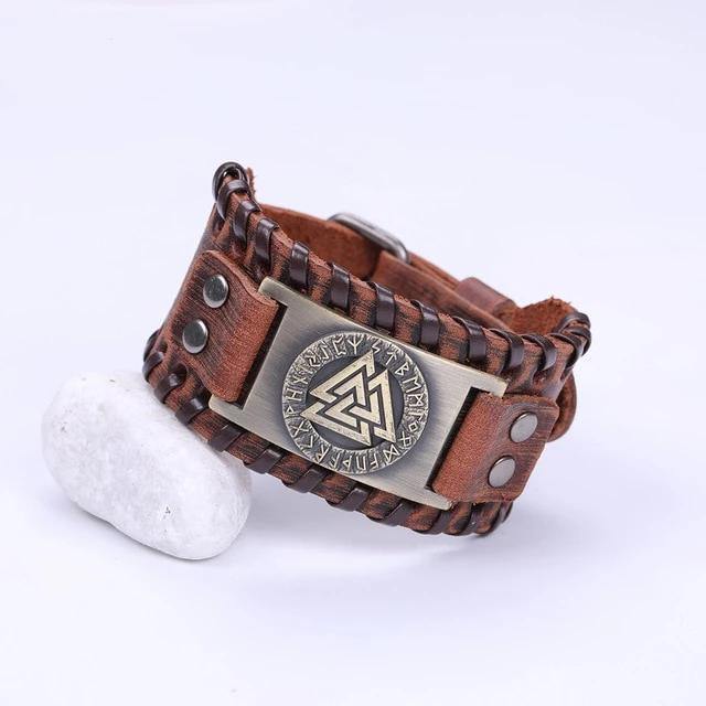 Valknut Leather Bracelet - Wyvern's Hoard