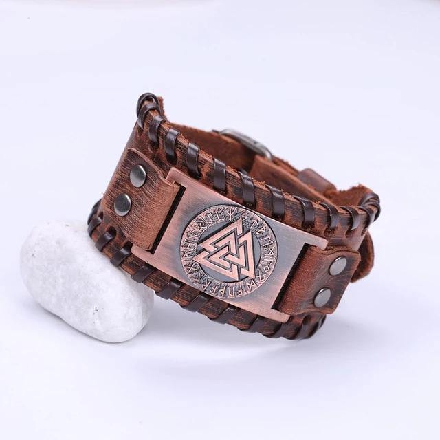Valknut Leather Bracelet - Wyvern's Hoard