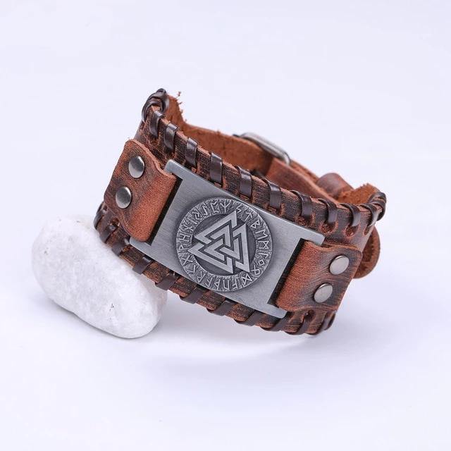 Valknut Leather Bracelet - Wyvern's Hoard