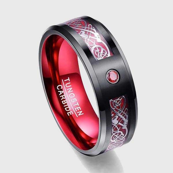 Celtic Dragon Tungsten Carbide Rings With Carbon Fiber Inlay