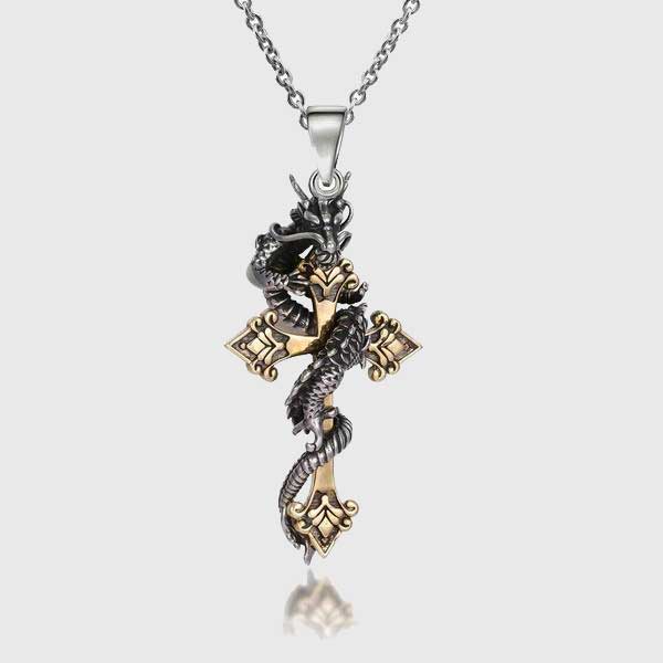 Celtic Cross Dragon Necklace
