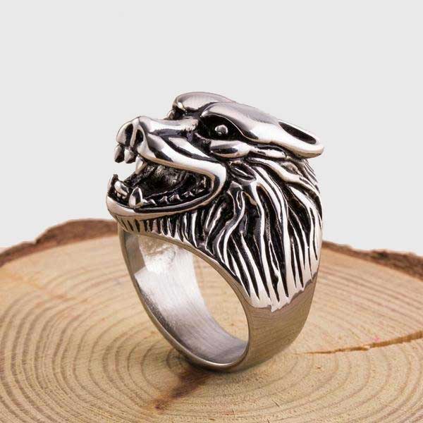 Steel Wolf's Head Ring