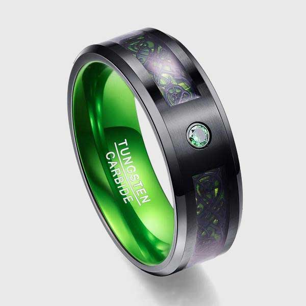 Celtic Dragon Tungsten Carbide Rings With Carbon Fiber Inlay