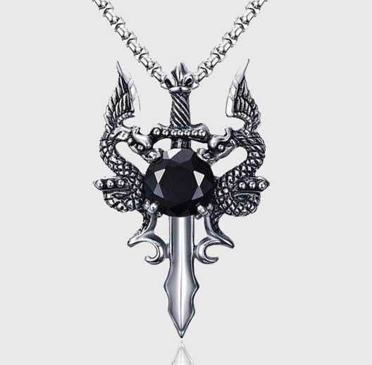 Twin Dragons Sword Necklace
