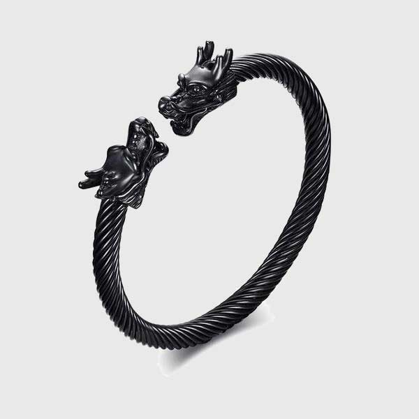 Double Dragon Heads Steel Cable Bracelet