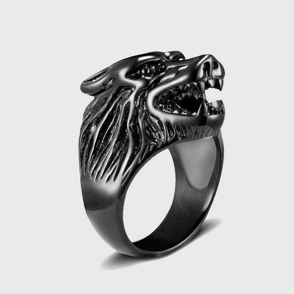 Steel Wolf's Head Ring