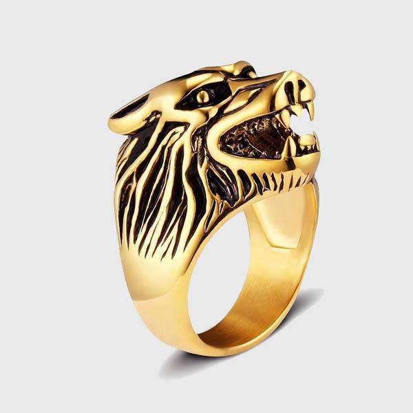 Steel Wolf's Head Ring