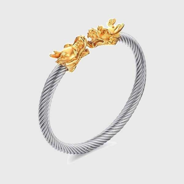 Double Dragon Heads Steel Cable Bracelet