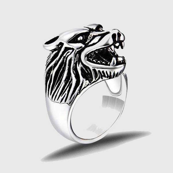 Steel Wolf's Head Ring